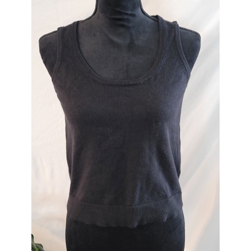 Adrienne Vittadini Black Knit Tank Top Scoop Neck Sleeveless Ribbed Hem XS